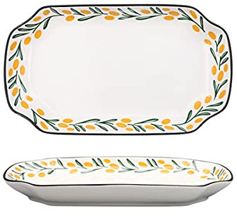 Oval Plates,Large Oval Fish Plate, Lunch Plate Ceramic Dinner Plate with Floral Motifs, Personalized Dessert, Snacks Plate, Dinner Plates Set(Yellow)
