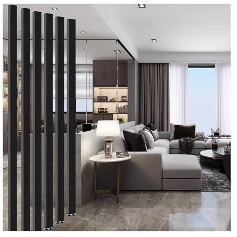 6 bis 20 cm hohe Raumteilerpfosten vom Boden bis zur Decke, schwarze Aluminium-Lamellen, Sichtschutzwände, Säulen-Trennwand für Studio, Wohnung, Eingang, WC, Armaturenraum, 6 Stück, 95 cm