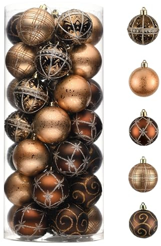 Valery Madelyn Christmas Ornaments Set, 35ct 2 Inches Brown Copper Gold Shatterproof Christmas Tree Decorations, Luxury Hanging Ball Ornaments Bulk for Xmas Holiday Party Decor