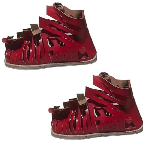 Red Leather Roman Caligae – Lace-Up Legionary Sandals –Legion Sandals, Historical Reenactment Footwear (US11)
