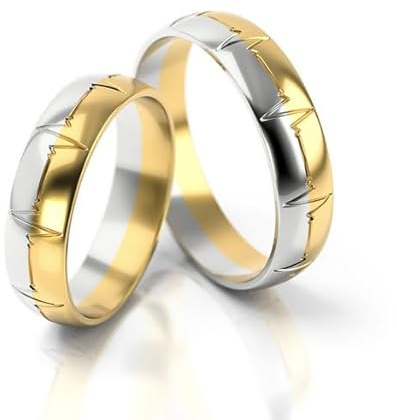 JC Trauringe Silber 925 Paarpreis Eheringe Gold Plattiert Bicolor I Verlobungsringe breit 5,0 mm I Partnerringe mit Gravur in edler Schatulle I 2 Hochzeitsringe Herrenring & Damenring I PL257