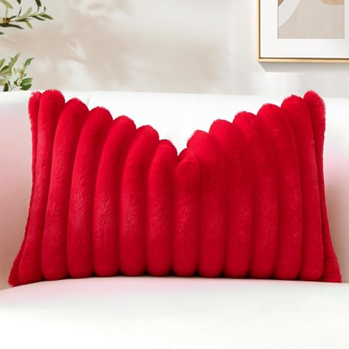 Sungeek 1 Stück Plüsch Samt Kissenbezug, Kunstpelz Weich Kissenbezüge Sofakissen Dekokissen Deko Zierkissenbezüge Flauschig Kissenhülle für Schlafzimmer Wohnzimmer (40x60cm, Rot)