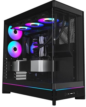 MONTECH HS02, ATX Mid-Tower PC Case, Gaming PC, High-Airflow, Reversible Layout, Sturdy Curved Tempered Glass Front Panel, Sink-in Design, Toolless Panels, Black, US