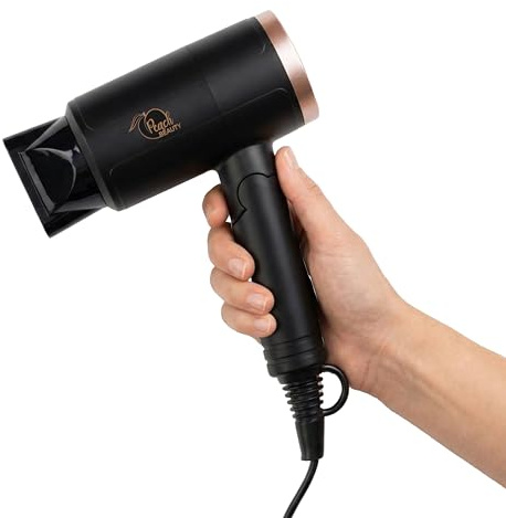 Peach Beauty Vikbar hårtork | 1300 W | 2 inställningar | mini resehårtorkare | liten storlek | 15,8 x 6,6 x 22,4 cm | svart