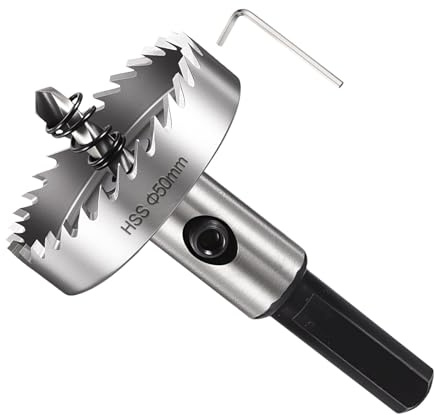 METALLIXITY Lochsägen-Set 50mm (1-31/32), 4341 Hochleistungs-Schnellarbeitsstahl-Lochschneider mit Zentrierbohrer, Innensechskantschlüssel und Feder - für Weichmetall, Silber