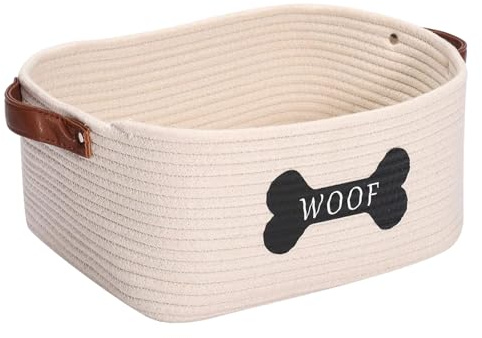 CHEERYMAGIC Pets Toy Storage Bin Cotton Rope Basket Cute Cotton Rope Round Organizer Box with Handle Basket Living Room Organizer Dog plaything Stuff Box Storage A32-GGBZL