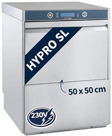 GastroHero Geschirrspülmaschine 50x50, 230 V, Edelstahl HYPRO-GSM50SL | mit Drucksteigerungspumpe & Ablaufpumpe, Reiniger- & Klarspüldosierer, Made in Europe, 320 mm Einschubhöhe