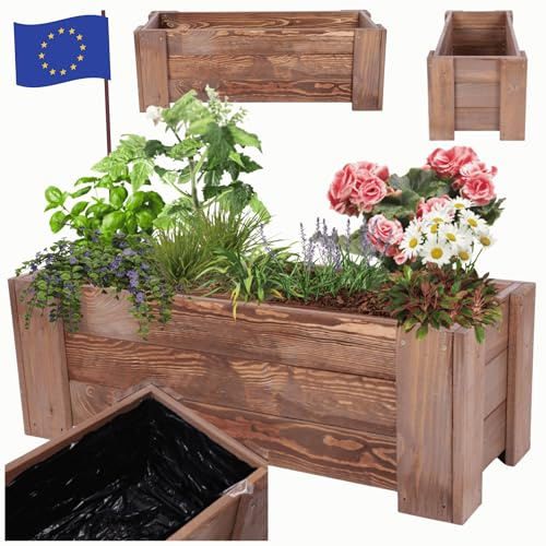 MODO24 Pflanzkübel Holzkübel Pflanzkasten Kiefer30x60x33 cm, Braun | Wetterfester Pflanzkasten & Blumenkasten aus Kiefernholz, Stabile Pflanzbox für Outdoor, Garten, Terrasse & Balkon