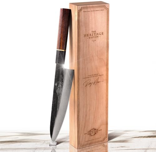 JIKKO Couteau de chef japonais – Acier inoxydable AUS-8 à haute teneur en carbone de 21 cm | Finition forgée à la main | Manche en palissandre et ébène | Couteau de cuisine professionnel