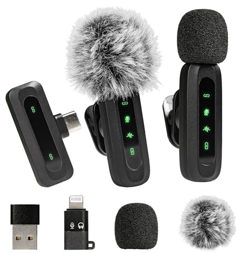 Deecam Micro Cravate sans Fil, Mini Microphone Lavalier pour Android et iOS,Réduction du Bruit omnidirectionnel à 360°,pour Enregistrement vidéo, Tiktok, Youtube, Vlog Podcast Content Creato