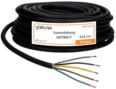 Voxura H07RN-F 5x4 mm² 10 Meter Gummileitung flexibel mit Schutzleiter 5G4 | Campingkabel Baustellenkabel UV-resistent ölbeständig für Außenbereich