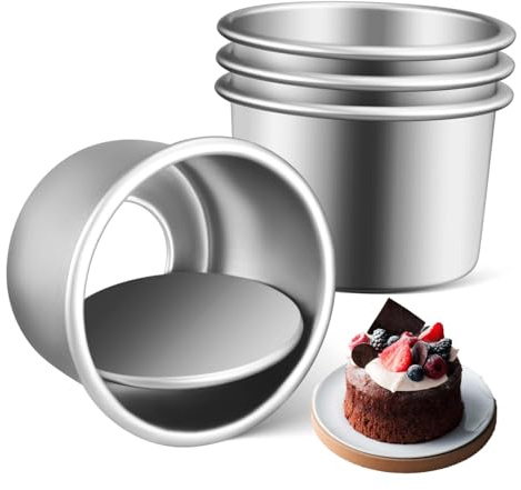 TOYANDONA Tortiera Rotonda Con Fondo Removibile in Lega Di Alluminio, Teglie Da Forno Piccole 2 Pollici Antiaderenti Per Cottura Di Torte Dense, Cheesecake e Mousse, Set Da 4 Pezzi Per Feste e Picnic
