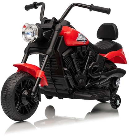 ZoomBuggy Elektro Motorrad Kinder, 6V Motorrad mit Soft Start und Federung, Kinder Elektroauto mit Musik und Licht, inklusive 2 Stützräder