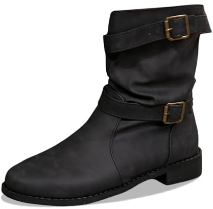 Stivaletti da donna in stile invernale, effetto pelle, stile con fibbia, altezza media, eleganti e confortevoli, facili da indossare, 01 nero, 37 EU