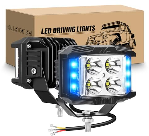 RIGIDON 2 Pcs 4 pouces 10 cm 35W Phare de travail led, 12V 24V Stroboscopique Cube barre de travail led, projecteurs lumière feux pour offroad Voiture camions SUV 4x4 tracteur, Blanc/Bleu