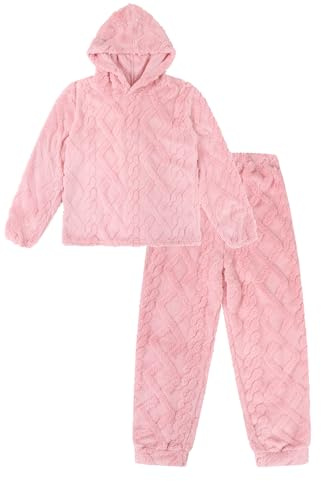 ThePyjamaFactory Womens Pink Cable Jaquard Fleece Lounge Set Ladies Pyjamas (18-20)