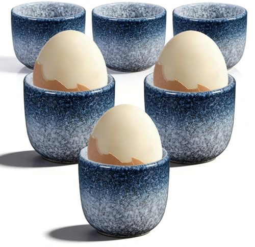 BAIFULAI Eierbecher Porzellan, 6er Eierbecher Set aus Keramik, Höhe 4,8 cm, Durchm 5cm, Ofenglasurverfahren, Glatt und gratfrei, spülmaschinenfest & in Geschenkbox, Eierbecher für Frühstückstische