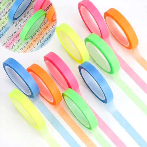 Textmarker Klebeband, 10 Rollen Farbiges Fluoreszierende Haftnotizen Klebezettel Highlight Strips Abnehmbare Fluoreszierende Farbige Tags Farbiges Transparentes Klebeband (0.6cm X 5m)