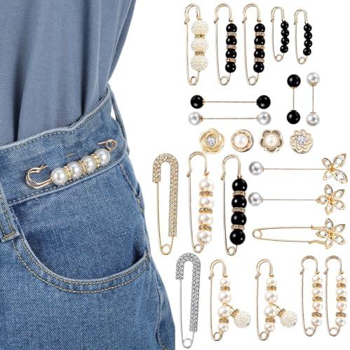 24 Pieces Safety Pins, Elegant Brooch Pin for Women, Pearl Crystal Waist Tightener Pin for Clothes, Sweater, Shawl, Dress, Cardigan, Shirt, Jeans Decoration Accessories