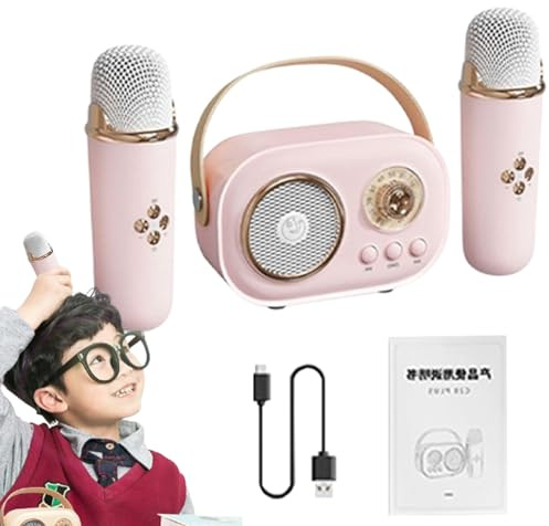 Set microfono altoparlante karaoke per bambini, altoparlante karaoke | Karaoke con due microfoni | Con cavo di ricarica Altoparlante per l'home entertainment da donna