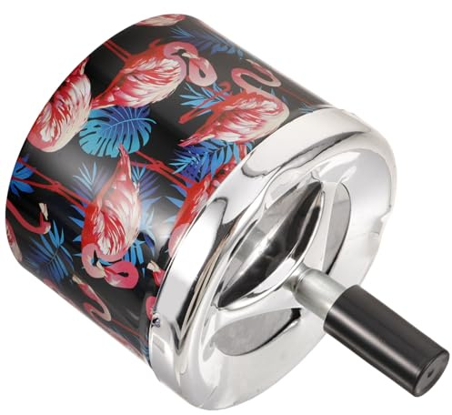 Beatifufu Metal Ashtray Rotating Lid with Lid Featuring a Flamingo Pattern for Safe Disposal of Cigarette Butts and Ash, Made of Sturdy Metal a Creative for Hotel and Office Use
