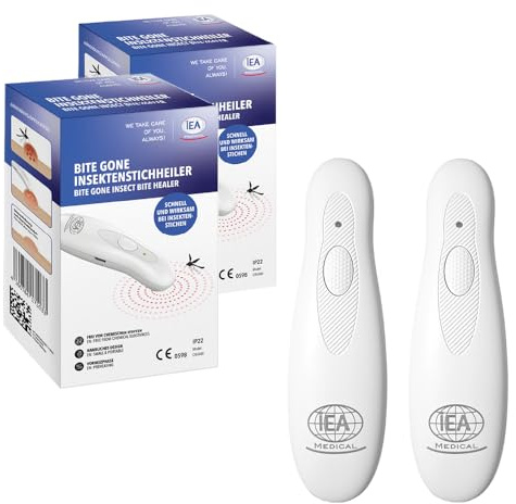 IEA Medical Insektenstichheiler mit Batterie, 2er Set Stichheiler, Mückenstich Hitzestift, Insektenstich Stift elektrisch, ohne Chemie, angenehme Wärmeanwendung bei Mückenstichen
