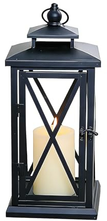 Svart metalllykta, 28,5 cm, för utomhusbruk, kyrkogård | Gravlykta, väderbeständig, svart för bröllopsfest, kondoleanser, gravdekoration