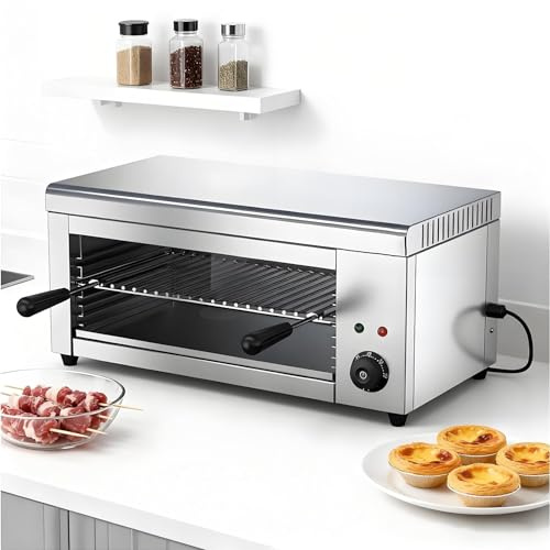 Gril Salamandre 2000 W,Machine à Kebab Professionnelle INOX et Plateau à Miettes Facile à Nettoyer,Plage de Températures 50-300 ℃ et 4 Hauteurs Commercial Domestique, Restaurant Maison(220V)