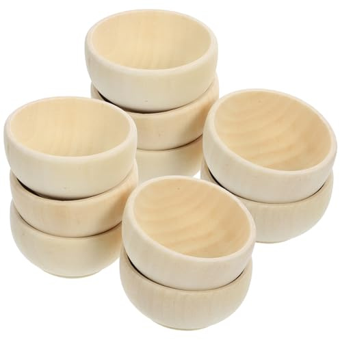 GLSTOY 10 Pezzi Ciotole di Legno Non Finite per Artigianato, Piccole Scodelle in Legno Grezzo Fai da Te, Bordi Lisci Sicuri per Decorazioni e Pittura Creativa