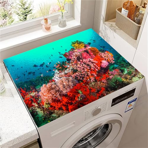 Hearda Housse Machine a Laver Dessin Animé Océan,Dessus Tapis Lave Linge Antidérapant,Housse de Protection pour Machine à Laver Top,Tapis de Protection pour Dessus Sèche-Linge (Corail,30x40cm)