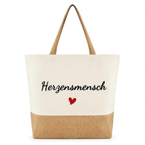 LUMIREX Jutetasche Geschenk, Jutetasche Shopper, Stoffbeutel Bedruckt Mit Herzensmensch, Stoff Einkaufstasche Baumwolle, Dankeschön Geschenk für Kolleginnen, Frauen, Alltag, Reisen, Arbeiten