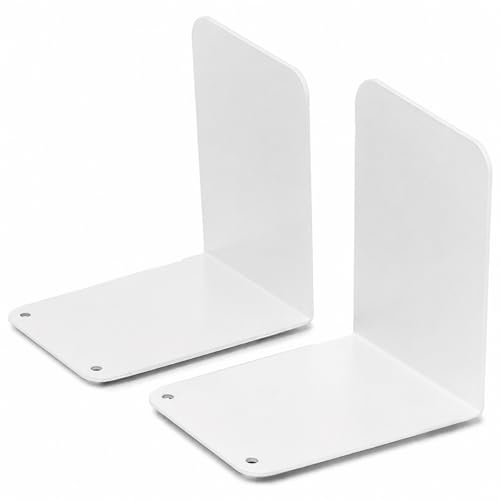 2 Stück Buchstützen Metall Weiß Buchstütze Weiß, Buchhalter Regal, Bookends, Book Ends, Buchhalter Leseständer, Bücherstützen Metall, Bücherhalter für Regal Schule Büro Zuhause(15 x 15 x 10 cm)