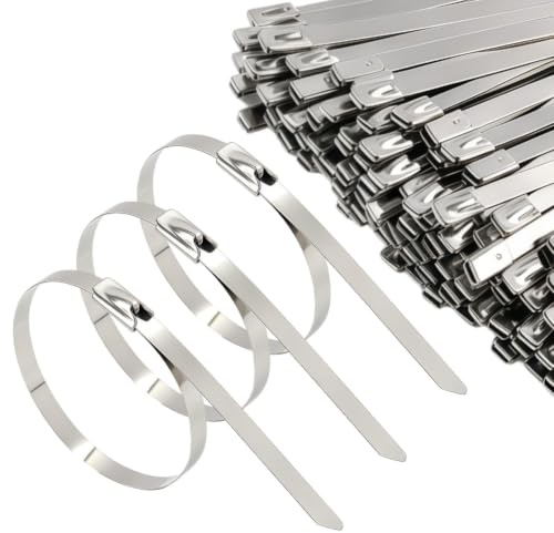 100PCS Bridas Metálicas de Acero Inoxidable 304,Sujetacables Multiusos con Cierre Automático,Resistentes a la Corrosión y Altas Temperaturas,Tamaño 200 x 4,6 mm,Uso Industrial y Doméstico