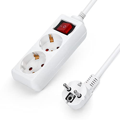 Aigostar Steckdosenleiste 2-Fach mit Schalter Tischsteckdose Kindersicherung 1.5 m Kabel, Weiß