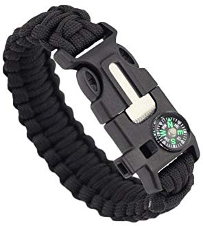 DIVISTAR Bracelet de survie 5 en 1 en paracorde pour l'extérieur, corde de parachute, silex, allume-feu, grattoir, boussole, sifflet