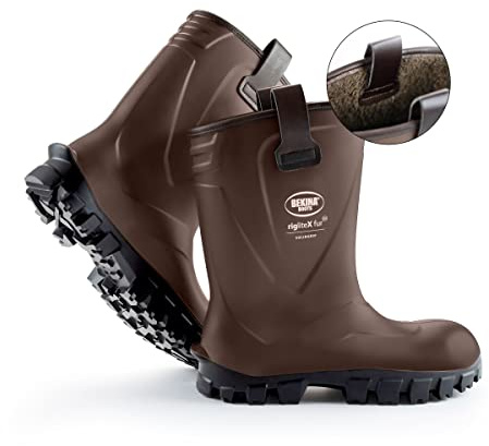 Men Safety Wellington Rigger Boots: Steel Toe Cap, Half-Height, Midsole Protection, Pull on Loops, Kick Off spur, Waterproof, SRC Sole, Dry and Warm feet, Inner Lining, Brown, Size 13 Mens Size
