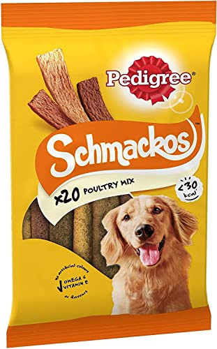 Pedigree Schmackos Geflügelmischung - Hundeleckerlis - verschiedene Geflügelaromen - 180 Streifen (9 Stück)