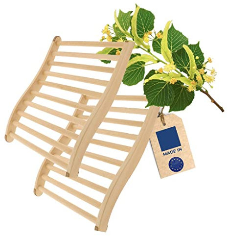 2X HOFMEISTER® Sauna Rückenlehne aus hochwertigem Linden-Holz, 51 cm, ergonomisch geformt, Made in Europe, rutschfeste Sauna Rückenstütze, Entspannen und Relaxen Dank Kopfstütze