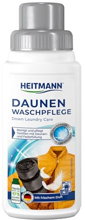Heitmann - Detergente para ropa de plumón: limpia y cuida los textiles con relleno de plumón, ideal para la limpieza suave de chaquetas, almohadas y camas de plumón, 250 ml, paquete de 1 unidad