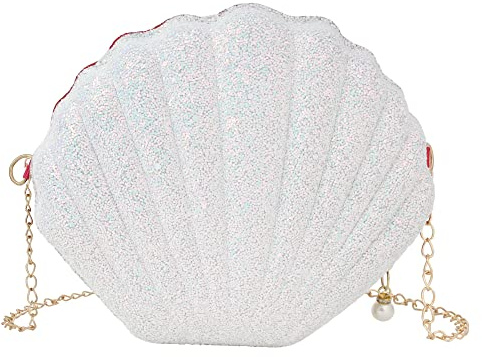 MEGAUK Damen Clutch Glitzer Muschel Abendtasche Glänzend Handtasche Strass Tasche mit Kette für Hochzeit Wedding Party