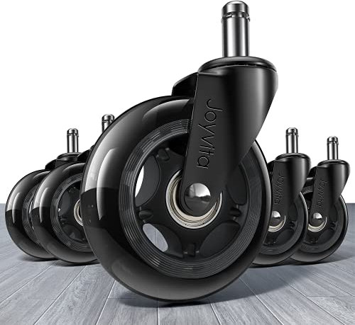 Joyvita Ruote per sedie da ufficio 11 x 22 mm (5 pezzi), per mobili, ruote girevoli silenziose di ricambio universali, 75 mm (3 pollici) - MAX 250 kg, policarbonato (PC), nero