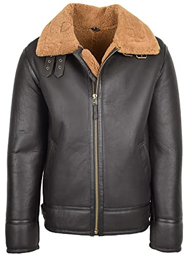 House of Leather Herren Klassisch B3 Originell Schaffell Jacke Echt Shearling Oberteil Gewehr Stil Braun Ingwer XL