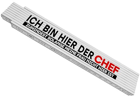 Meterstab aus Holz für Männer mit lustigem Spruch - Ich bin hier der Chef zumindest solange meine Frau nicht hier ist als Geschenk zum Vatertag oder einfach als Aufmerksamkeit für