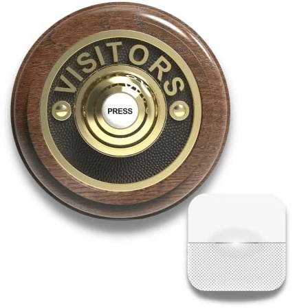 Traditional High Quality Round Visitors Wireless Doorbell in Tudor and Brass - Portable (Battery) B6 White
