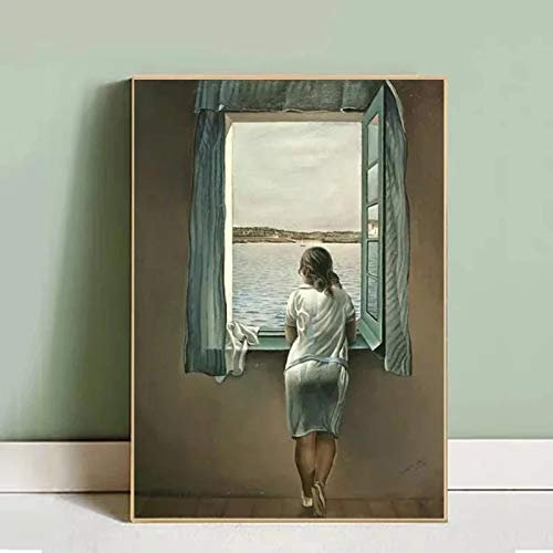 ZHMANLUCK Home Malerei Großformat Salvador Dali Frau am Fenster Leinwand Gemälde Poster und Drucke Wandkunst Bilder 80x125cm (32x49in) Mit Rahmen