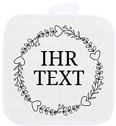 Topflappen personalisiert, 2er Set, Motiv Blumenkranz, 17 x 17 cm | Personalisierte Topflappen im 2er Set mit Blumenkranz und Wunschtext – Geschenk für Mama, Oma und die Lieblingsköchin