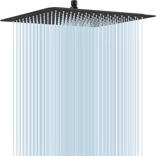 Midanya Regenduschkopf, quadratisch, Edelstahl, Hochdruck, Wasserfall, rissfeste Abdeckung, mit Silikondüsen, 1,6 mm ultradünnes Design, Drehgelenk, ölgeriebene Bronze, 40,6 cm