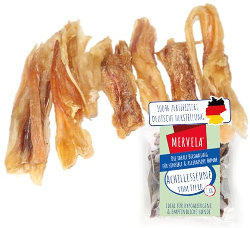 MERVELA Pferd Achillessehne | 100% Pferd pur | 1 Stück | Sehne Achillessehne vom Pferd | Qualität aus Deutschland | ideal für allergische und Sensible Hunde