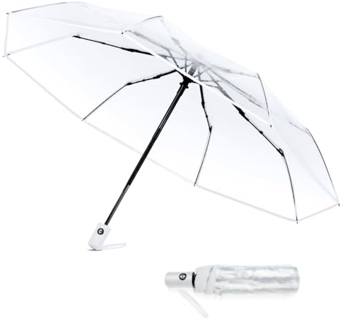 VALICLUD Automatischer Regenschirm Transparent Faltbar Kompakt Leicht FüR MäNner Frauen Tragbarer Taschenschirm Mit Robusten Schirmrippen Und Wasserdichtem Schutz