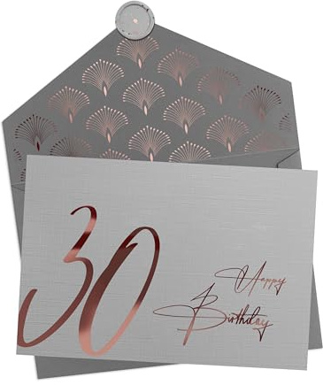 Joli Coon Premium Geburtstagskarte 30 mit Kuvert und echtem Wachssiegel | 350g strukturiertes Designerpapier, Roségoldveredelung, für persönliche Geburtstagswünsche